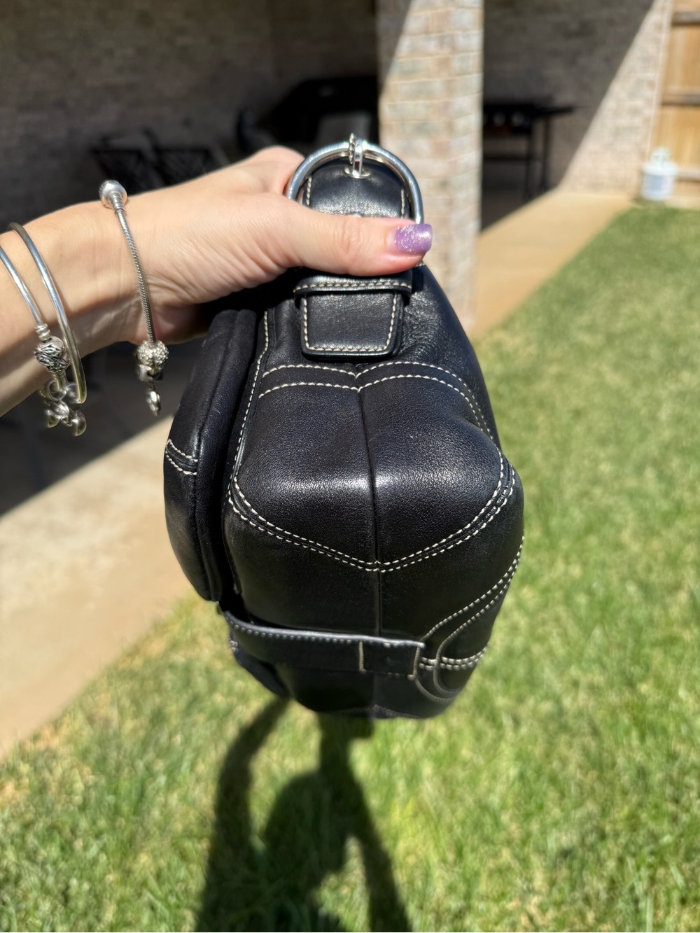Coach Soho with Pockets Black Leather Shoulder Bag Silver Hardware Style #3653 - Picture 10 of 12